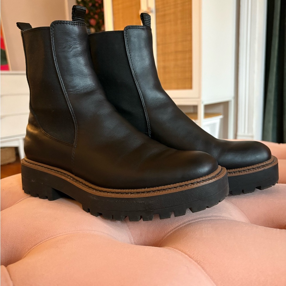 Sam Edelman Black Chunky Sole Leather Chelsea Boots